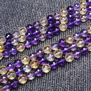 Perles 6-10mm naturel jaune violet Ametrines Quartz rond à facettes bricolage en vrac pour la fabrication de bijoux accessoires 15 ''cadeau