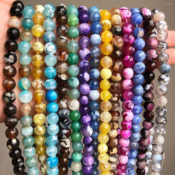 Perles 6/8/10mm pierre naturelle feu Dragon veines Agates multicolore ronde en vrac pour la fabrication de bijoux bracelets à bricoler soi-même accessoires