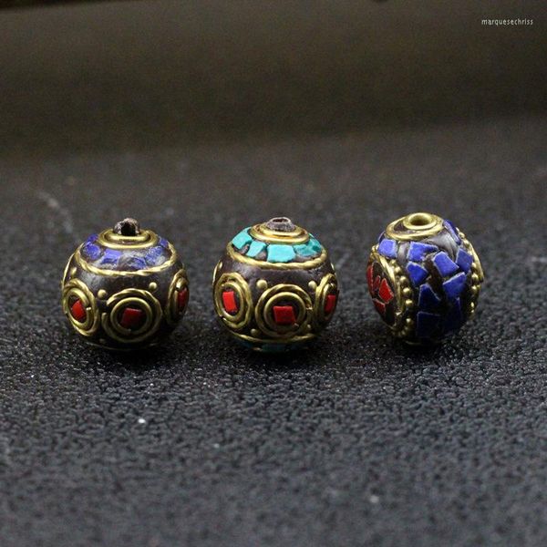 Cuentas 6 uds moda Nepal cobre espaciador 15mm hecho a mano latón encanto Metal ajuste pulseras DIY joyería hacer accesorios