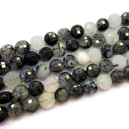 Perles 78 mm noires naturelles en quartz rutilé perles 15 '' bouton à facettes bricolage perles lâches pour les bijoux faisant des perles de femmes accessoires