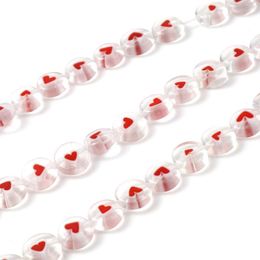Perles 8mm verre au chalumeau saint valentin plat rond au hasard couleur coeur doux en vrac bricolage faisant des Bracelets bijoux 1 brin