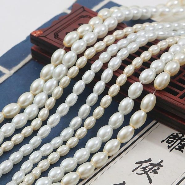 Cuentas 90-120 uds/hebra de cristal ovalado perla de imitación pulsera Beige redonda para arte y joyería DIY suministros sueltos