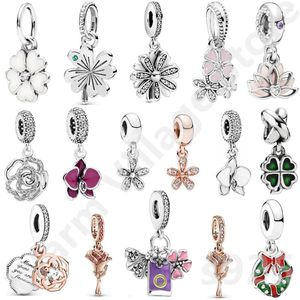 Perles 925 Sterling Silver Ladies Pendentif Tulipe Fleur À Cinq Feuilles Compatible Avec Original Craft Jewelry Bracelet