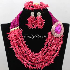 Perles Incroyable nouvelles perles de corail africain mélange de perles de cristal ensemble de bijoux de mariée Fuchsia rose perles nigérianes pour mariage livraison gratuite Cj532