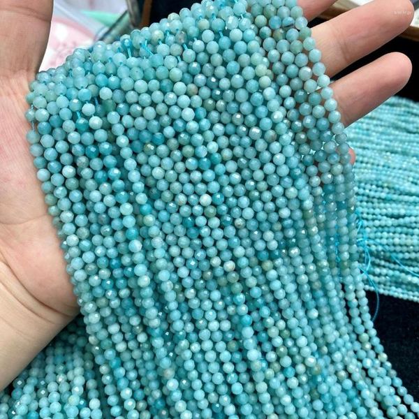 Perles Amazonite 2 3 4MM gemme naturelle à facettes rondes 15 ''/brin pierre en gros pour la fabrication de bijoux Bracelet à bricoler soi-même collier