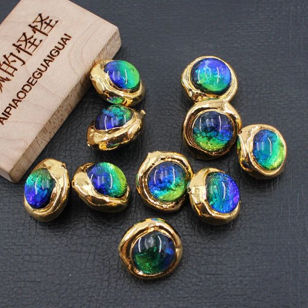 Apdgg 10 Uds 16mm Azul Musgo Cristal de Murano Esmalte de Colores Cuentas Sueltas Conectores Chapados en Oro para Collar Colgante Joyería Diy