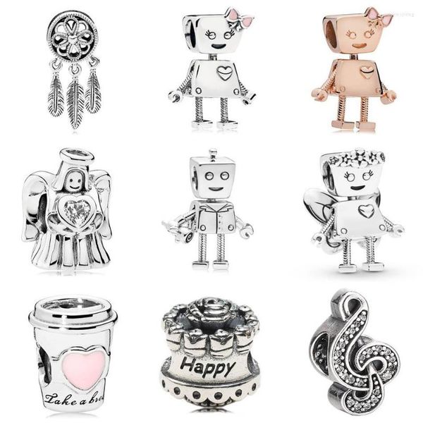 Cuentas auténticas S925 cuentas Vintage Floral Robot Girl Dream Catcher Angel Music Note Charm para pulsera brazalete