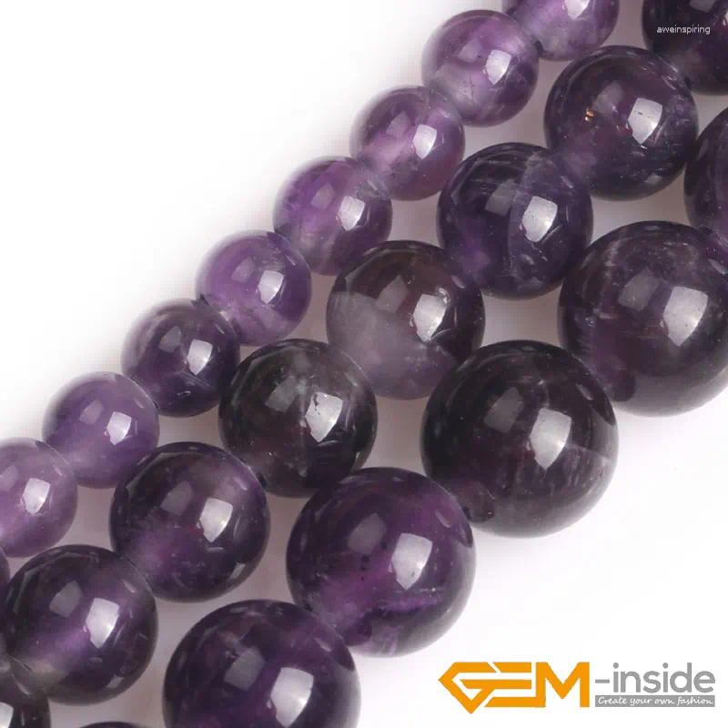 Beads Big Hole 1.5mm-2mm Natural Gem Stone 6mm-10mm Purple Amethysts Round Shape For Jewelry Making DIY Bracelet 15"Wholesale