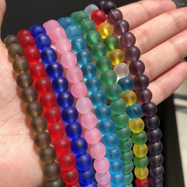 Perles rondes en verre mat, bleu, rouge, vert, rose, cristal givré, amples pour la fabrication de bijoux, Bracelet et collier, 15 pouces, 8mm