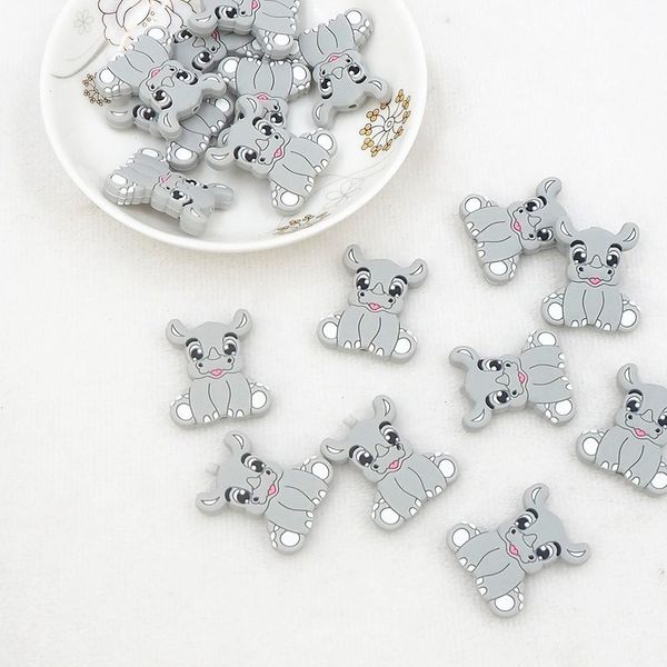 Perles Chenkai 50 pcs Silicone rhinocéros en forme de perles bébé animaux perles sans BPA infantile à croquer collier factice sucette jouet accessoires