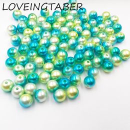 Perles (choisissez la taille en premier) 6mm/8mm/10mm/12mm, perles d'imitation acryliques vertes/bleues pour la fabrication de bijoux pour enfants à faire soi-même