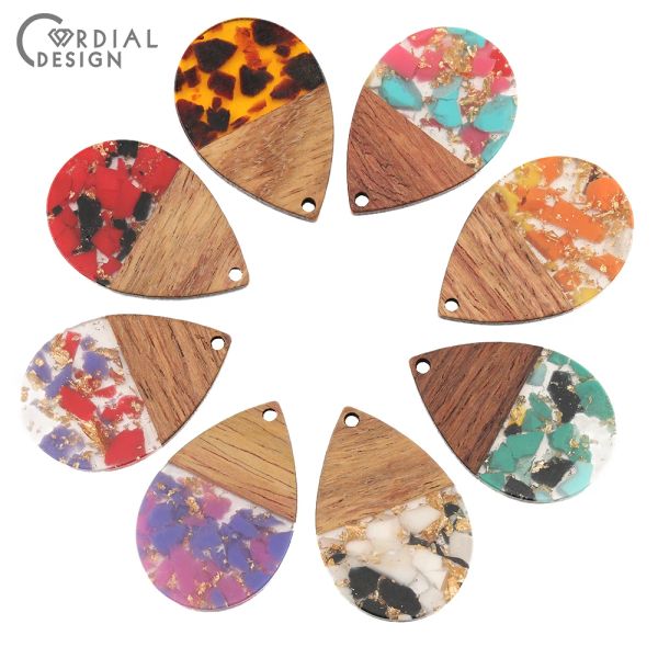 Perles Cordial Design 50pcs 24 * 36 mm Charms / Jewelry Accessoires / Résine en bois naturel / Fabrication à main / Drop Forme / Résultats de la boucle d'oreille / Pendent DIY