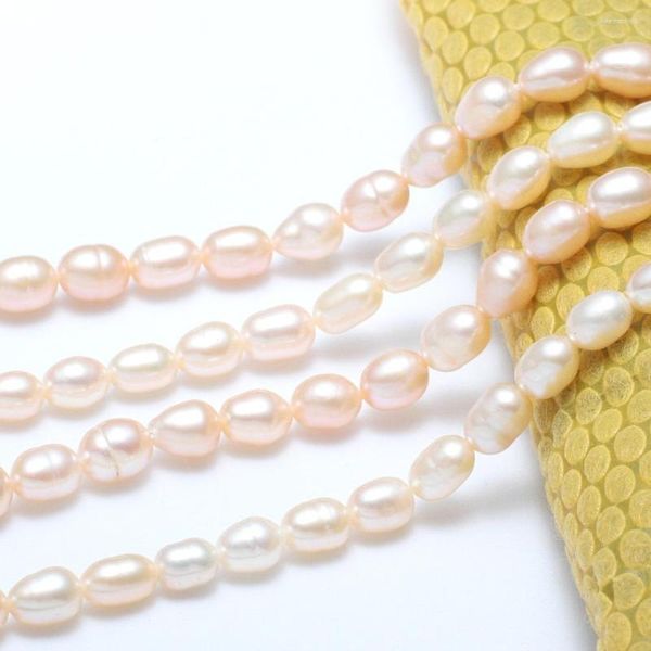 Perles de riz de culture perle d'eau douce rose naturel Grade A 5-6mm 15 pouces/fil 0.8mm trou pour bracelet à bricoler soi-même collier bijoux