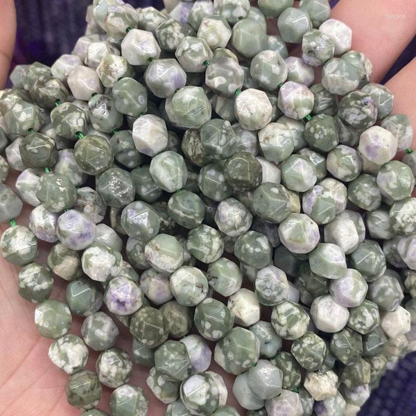Perles diamant à facettes en pierre naturelle, Jades verts de bon augure, fil d'espacement ample de 8mm pour la fabrication de bijoux de bracelet à bricoler soi-même, 15''