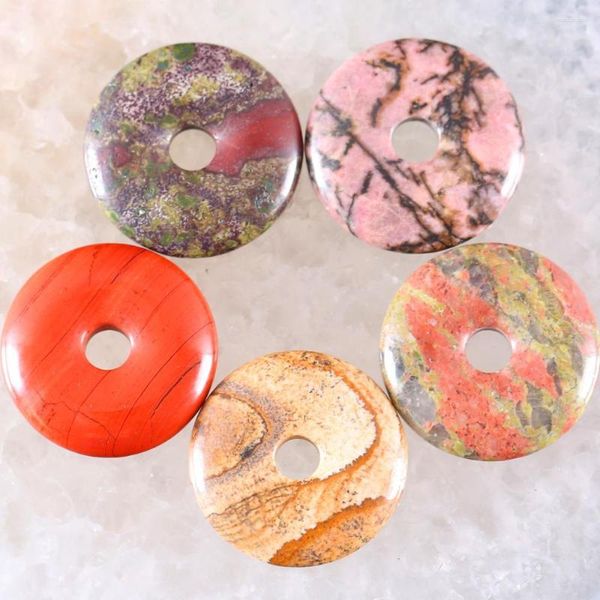 Cuentas Donut 30mm círculo curativo ópalo Natural cuarzo oro Ojo de Tigre cuentas redondas collar para Mujeres Hombres joyería regalo piedra