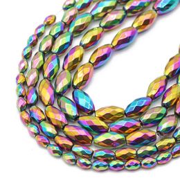 Perles à facettes ovales multicolores hématite pierre naturelle grains de riz entretoises en vrac pour la fabrication de bijoux bracelets à bricoler soi-même 3x5/4x6/6x12MM