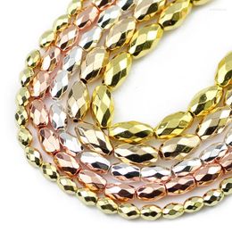 Perline sfaccettate chicchi di riso ovali oro rosa argenti ematite pietra naturale distanziatore sciolto per creazione di gioielli accessori fai da te 3/4/6 mm