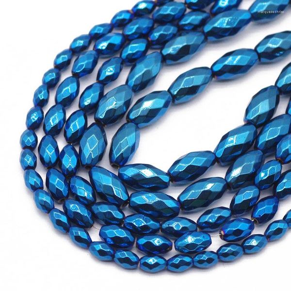 Perles à facettes grains de riz forme hématite bleu pierre naturelle entretoises ovales en vrac pour la fabrication de bijoux Bracelets à bricoler soi-même 3x5/4x6/6x12 MM