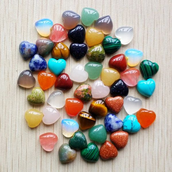 Perles Fashion de bonne qualité assorties en forme de coeur en pierre naturelle Cabochons Cabochons Perles pour bijoux faisant 10 mm en gros 50pcs / lot gratuit