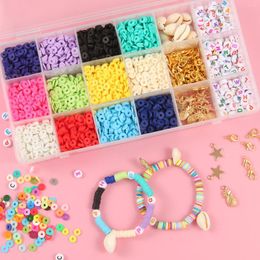 Kralen vlakke ronde polymeer klei spacer kit charmes brief acryl theard kreeft claspbox sieraden maken diy armbanden oorrang set