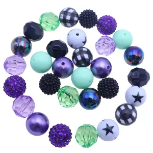 Perles Halloween 20mm grosses perles acryliques Gumball 20 pièces noir violet vert mélangé au hasard perles acryliques combinées pour bijoux