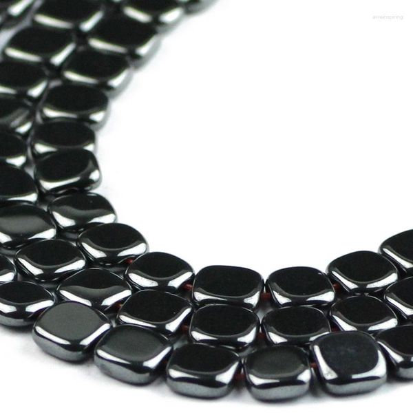 Cuentas HGKLBB cuadrado plano hematita negra piedra Natural espaciador cuboide 3/4/6/8MM suelto para hacer joyería accesorios de pulsera DIY