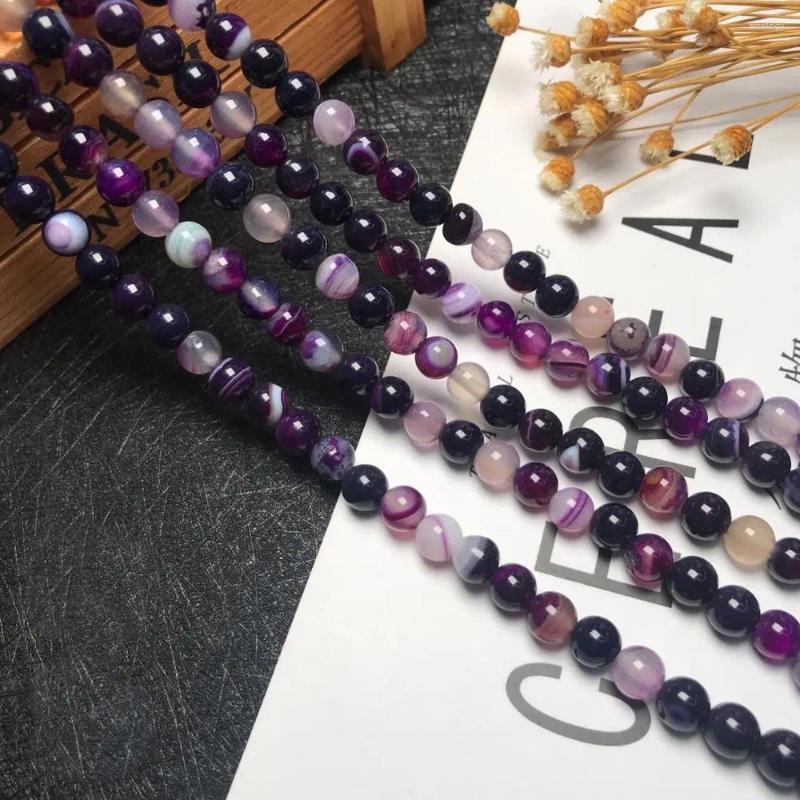 Perles de haute qualité 4mm 6mm 8mm 10mm, pierre d'agate rayée violette, taille au choix, perle ample pour Bracelets faits à la main, bijoux uniques à faire soi-même