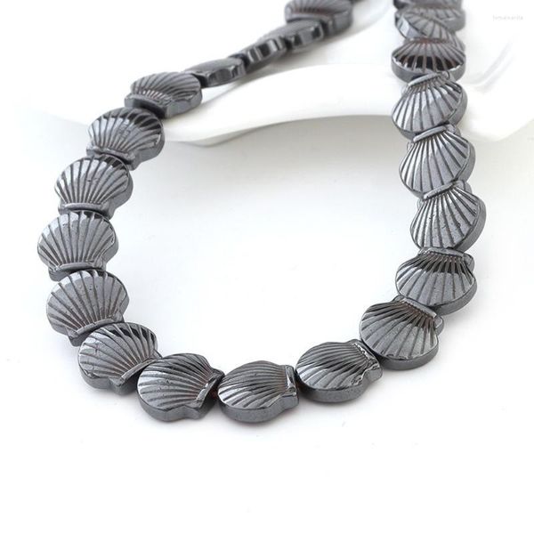 Pulsera de piedra biliar negra con forma de concha tallada de hematita de alta calidad para fabricación de joyas, accesorios de moda DIY