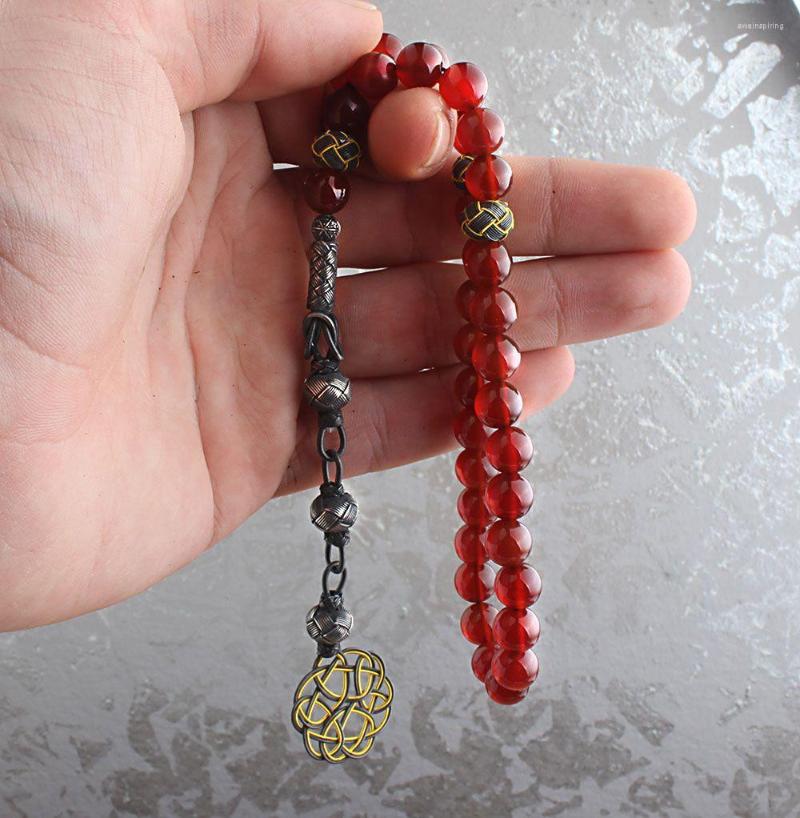 Pärlor Islamiska Tesbih oval form Natural Agate Stone Prayer Tasbeh Handwork 1000 Sterling Silver Tassel