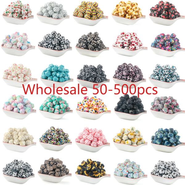 Perles Kivoct 50500PCS Perles de silicone imprimées hexagone 14 mm Perles imprimées en gros pour les bijoux de bijoux accessoires de bijoux bricolage