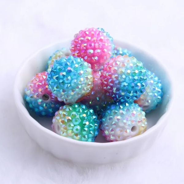 Beads Kwoi Vita 0.787 in 100 piezas de cuentas de bolas de diamantes de imitación de resina de arcoíris coloridas y gruesas para joyería de niños