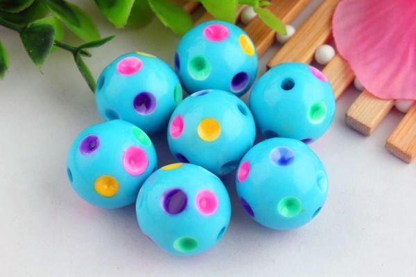 Cuentas Kwoi VIta 50pcs 20mm Aqua Acrílico Lunares Cuentas Redondas Gumball Chunky Ventas al por mayor