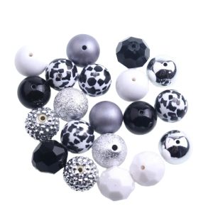 Perles Kwoi Vita Am06, couleur noir et blanc, mélange de perles acryliques au Design personnalisé pour enfants, collier épais, bijoux 20mm, 50 pièces