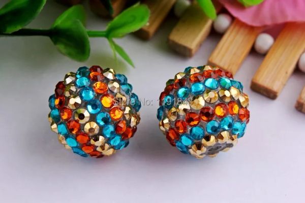 Cuentas kwoi vita dorado/aqua/naranja resina resina bolas de diamantes de diario renovado Al Manoas 20 mm Chunky 100pcs Joyería para niñas para niños