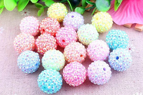 Perles Kwoi Vita Pastel Mix AB Color Wholesals 20 mm Chunky 100pcs Risin Righestone Ball Beads For Kids Girl Bijoux