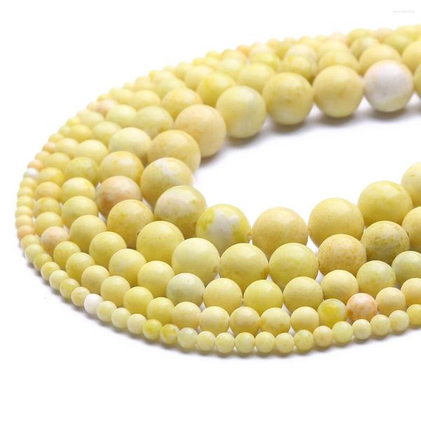 Perles citron pierre naturelle jaune Jades 4/6/8/10/12 MM 38 CM/brin entretoise en vrac pour la fabrication de bijoux Bracelet à bricoler soi-même collier