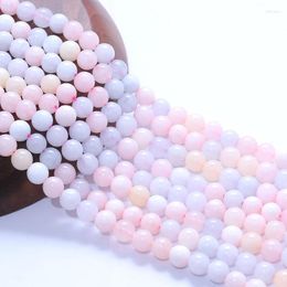 Perles LS pierre de Morganite colorée pour la fabrication de bijoux 6 8 10mm lisse ronde entretoise en vrac bracelet à bricoler soi-même accessoires à breloques