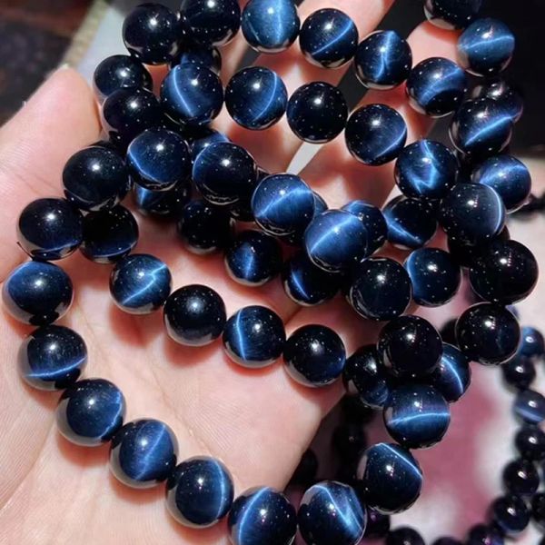 Cuentas Meihan AAA iluminación Natural ojo de halcón azul pulsera de ojo de tigre cuentas redondas lisas piedra al por mayor para joyería DIY diseño