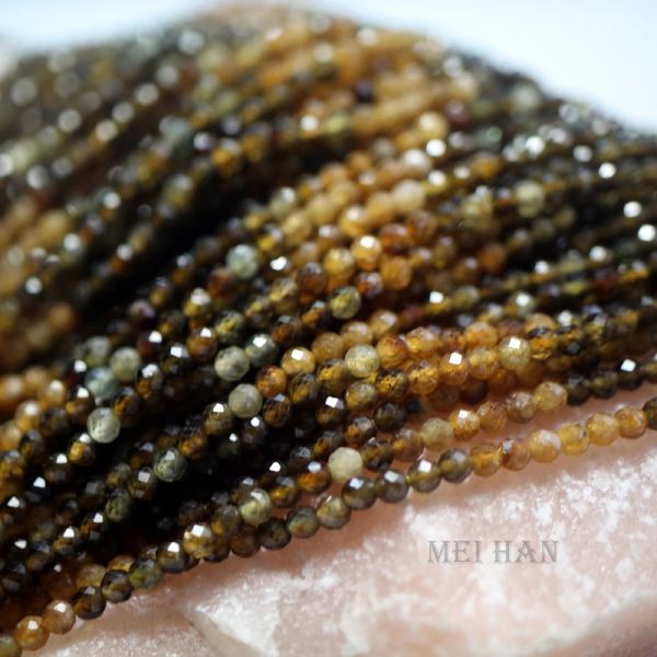 Perles Meihan Natural (2 brins / ensemble) jaune tourmaline 3 mm Perles en vrac rond à facettes pour la fabrication de bijoux Design bricolage