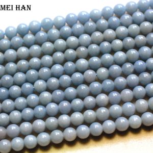 Perles Meihan Wholesale (2 brins / ensemble) 6 mm Natural Pérou Angelite Smooth Round Charm Gem Stone Perles pour les bijoux Making DIY Design