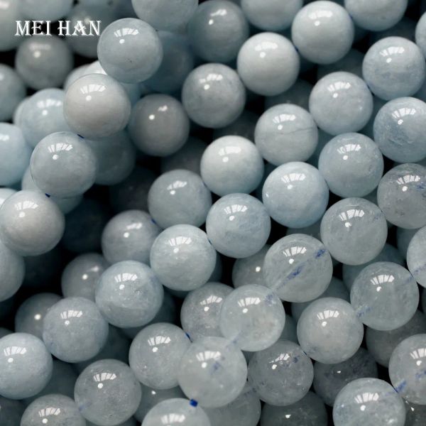 Perles Meihan en gros de 8 mm Natural Brésil Aquamarine Cyclosilicate Round Perles Stone Gem pour la fabrication de bijoux