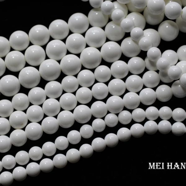 Cuentas Meihan, venta al por mayor, piedra tridacna natural de 10 mm, cuentas redondas de concha de almeja gigante blanca para fabricación de joyas