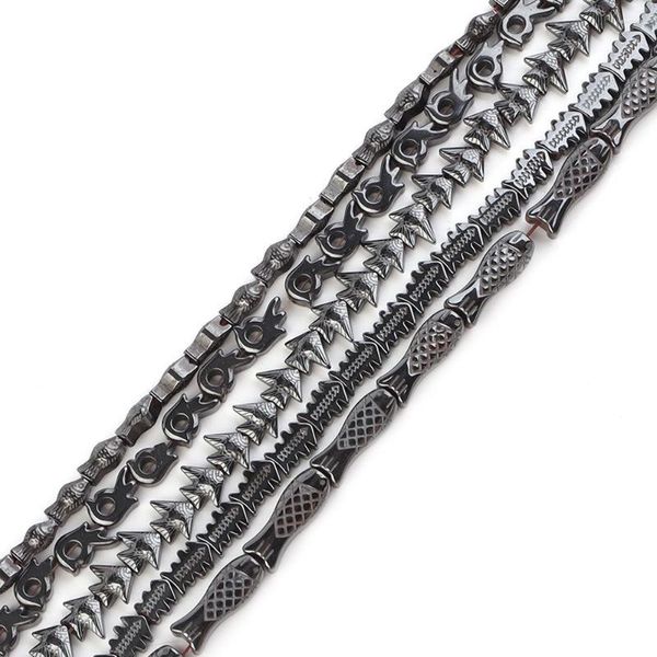 Perles naturel noir hématite poisson rouge poisson tropical sculpté entretoise en os pour la fabrication de bijoux accessoires de bracelet à bricoler soi-même