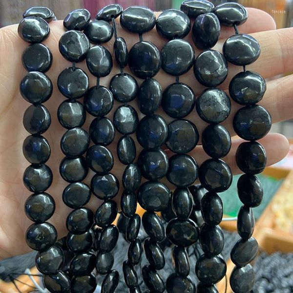 Perles Naturel Noir Shungite Pierre 15 '' Coin DIY Lâche Guérison Pour La Fabrication De Bijoux Femmes Hommes Bracelet Collier