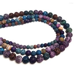 Perles d'oxydation colorées naturelles, veines de Dragon de feu, Agates, Onyx, pierre ronde en vrac pour la fabrication de bijoux, bracelet fait à la main, 6 8 10