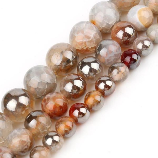 Cuentas de ágatas de vena de dragón Natural, cristal agrietado chapado Multicolor, redondas para fabricación de joyería, pulsera hecha a mano DIY de 6, 8 y 10mm