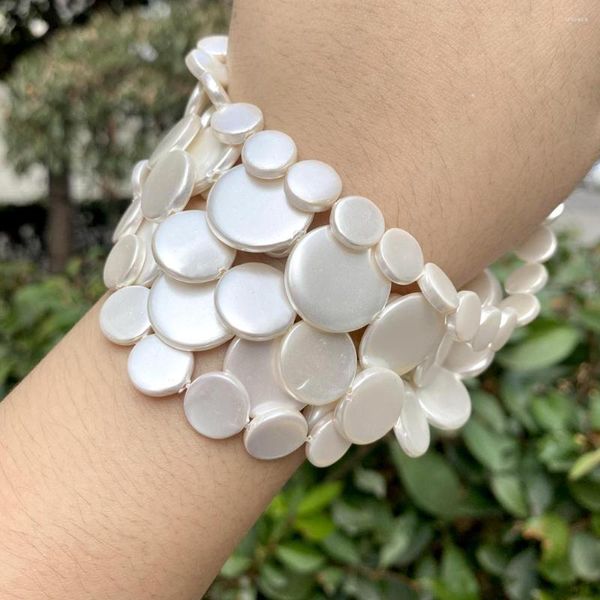 Cuentas de galvanoplastia Natural madre de perla Shell blanco plano redondo para fabricación de joyería Diy collar pulsera pendiente