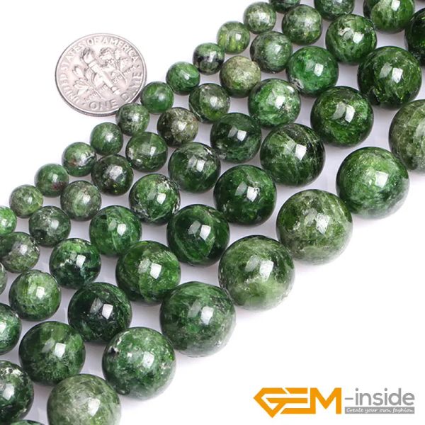 Cuentas de piedra preciosa de diópsido verde Natural, cuentas redondas semipreciosas para fabricación de joyas, soporte de 15 