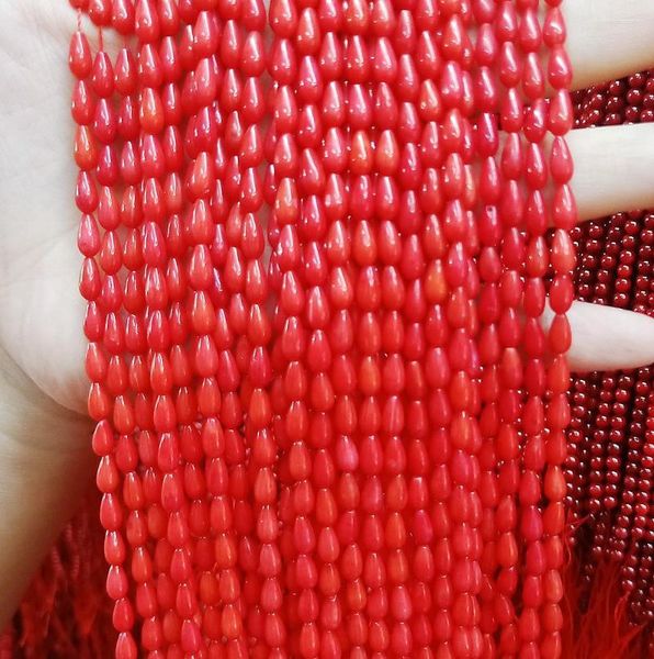 Cuentas de Material Natural, cuentas en forma de gota teñidas de bambú marino, Coral rojo Artificial de 4x8mm para DIY, collar, pulsera, accesorios para pendientes