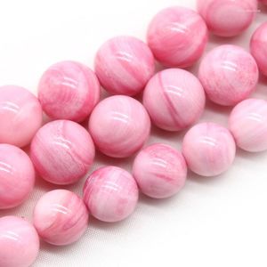 Perles coquillage strié rose naturel perle ronde en vrac pour la fabrication de bijoux accessoires de Bracelet à bricoler soi-même 15''Strand 6/8/10/12mm vente en gros